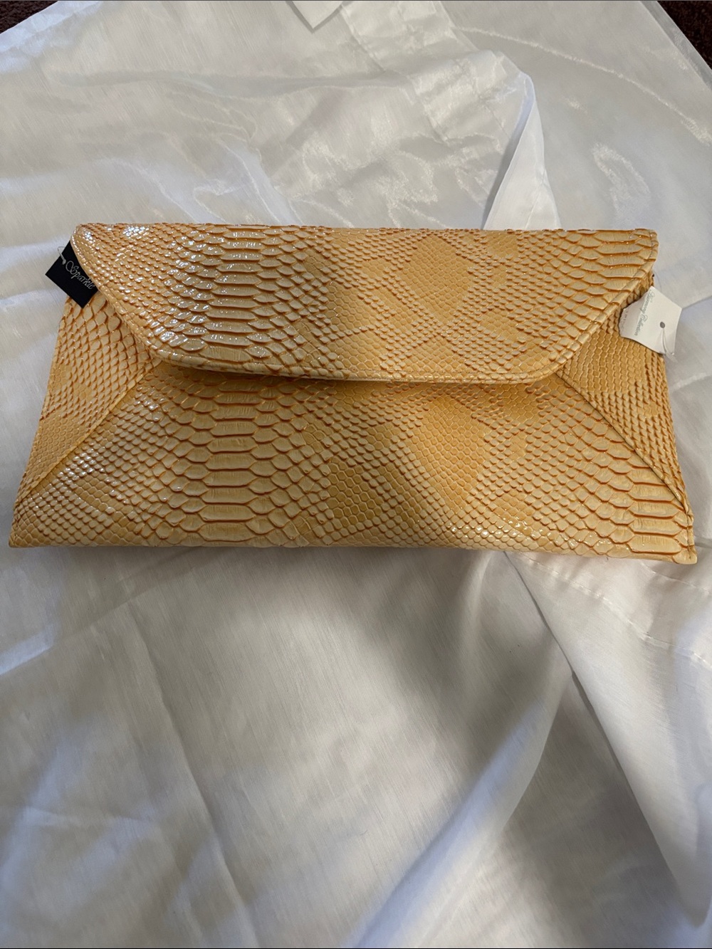 Yellow Snake-Embossed Envelope Clutch